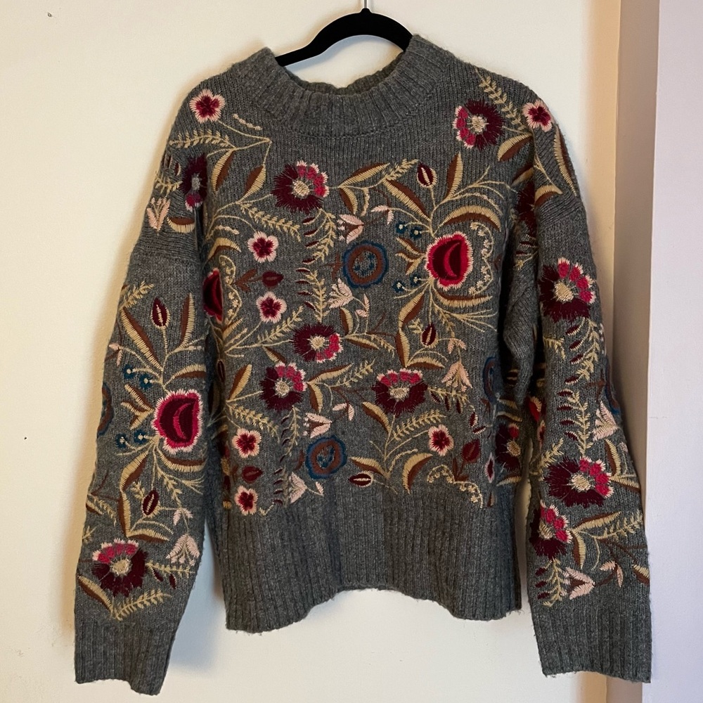 Hope Collection Oversized Embroidered Floral Knit Pullover